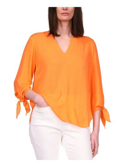 MICHAEL MICHAEL KORS Womens Orange 3/4 Sleeve V Neck Top M