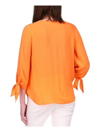 MICHAEL MICHAEL KORS Womens Orange 3/4 Sleeve V Neck Top M