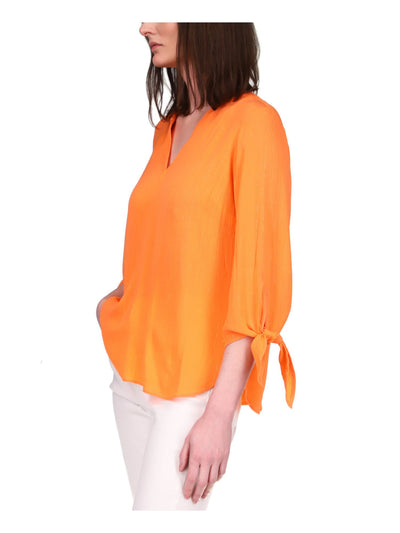 MICHAEL MICHAEL KORS Womens Orange 3/4 Sleeve V Neck Top M