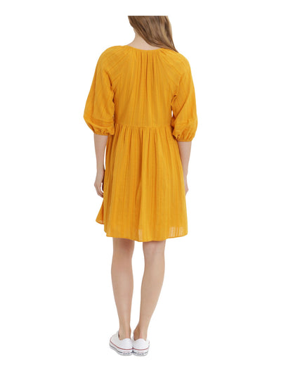 LONDON TIMES Womens Textured Pocketed Lined Elbow Sleeve V Neck Above The Knee Fit + Flare Dress
