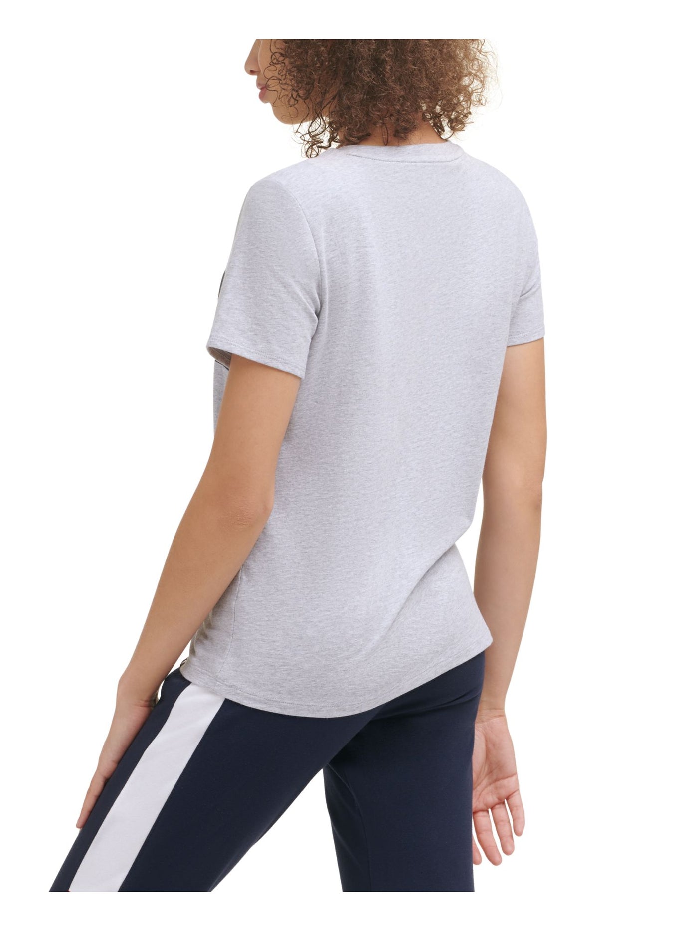 TOMMY HILFIGER Womens Gray Color Block Short Sleeve Crew Neck T-Shirt L\G