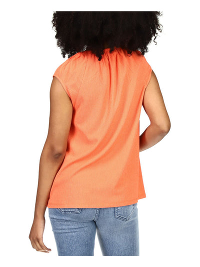 MICHAEL KORS Womens Orange Cut Out Tie Textured Cap Sleeve Scoop Neck Top XS
