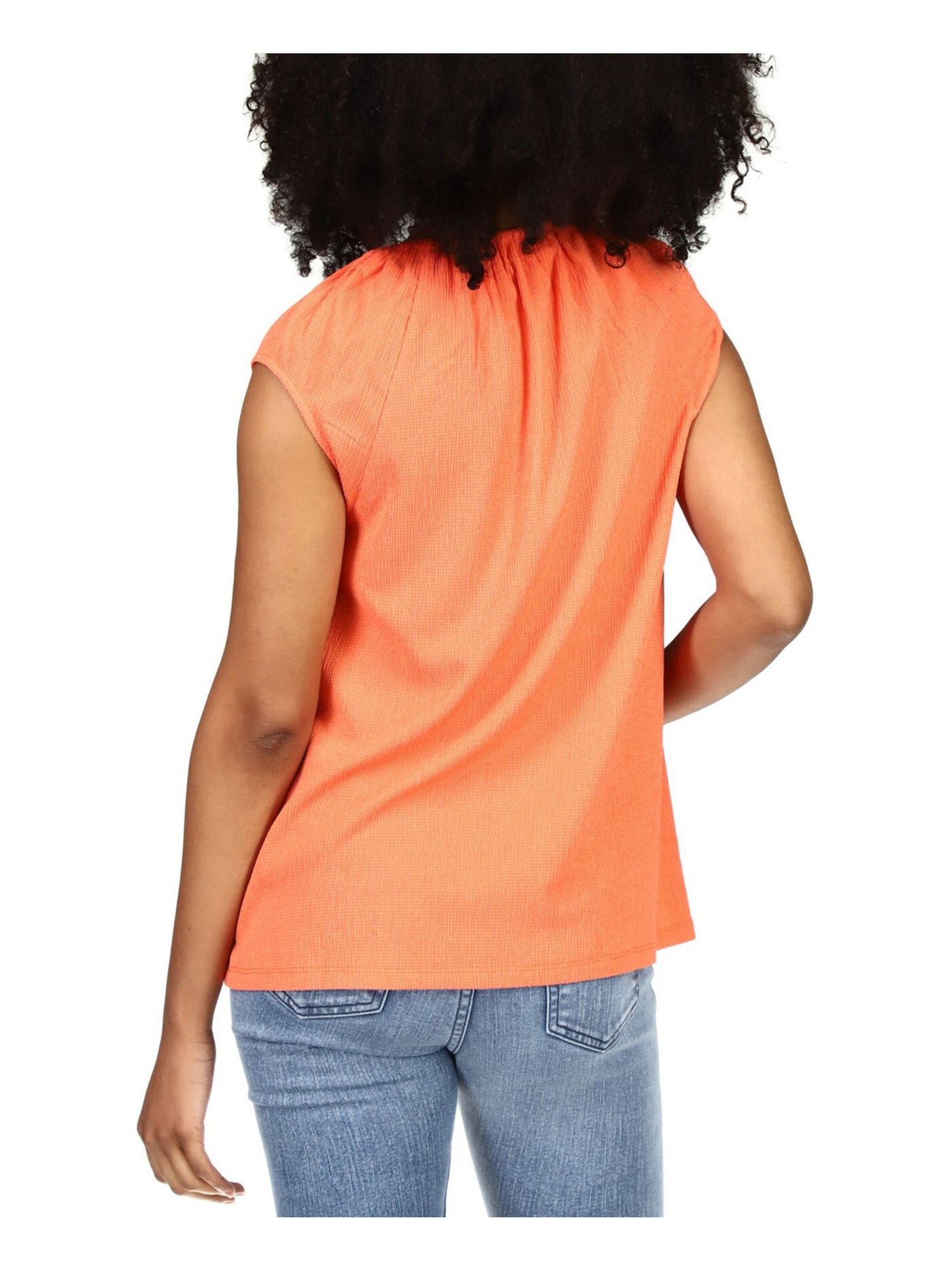 MICHAEL KORS Womens Orange Cut Out Tie Textured Cap Sleeve Scoop Neck Top L