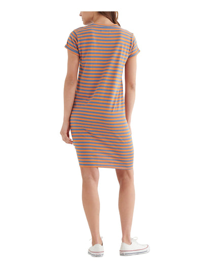 LUCKY BRAND Womens Orange Striped Short Sleeve Crew Neck Above The Knee T-Shirt Dress XL