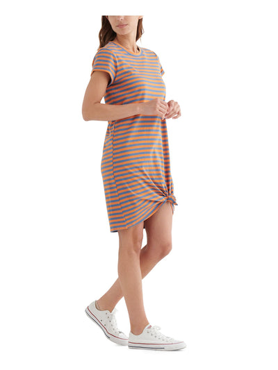LUCKY BRAND Womens Orange Striped Short Sleeve Crew Neck Above The Knee T-Shirt Dress XL