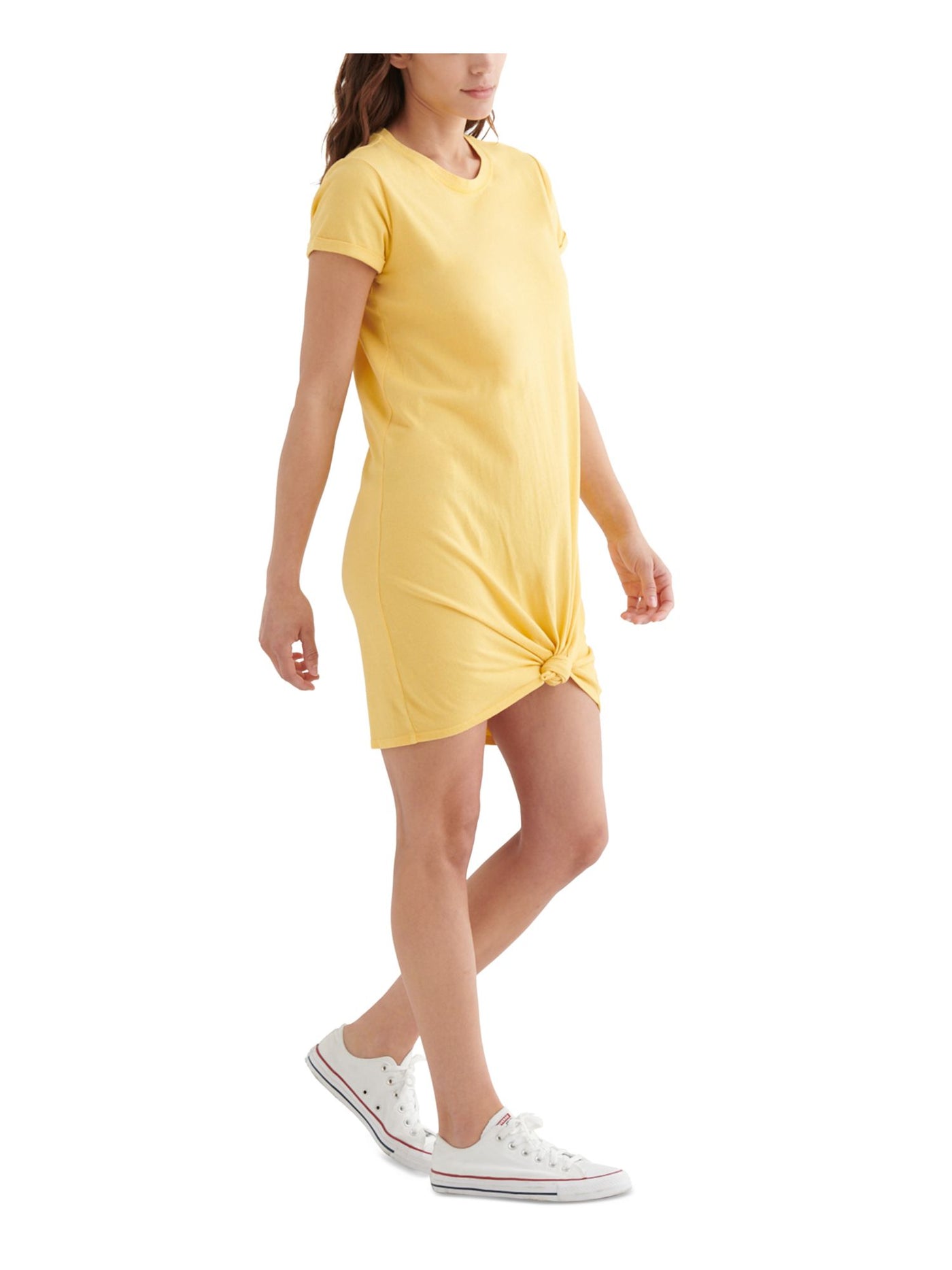 LUCKY BRAND Womens Yellow Short Sleeve Crew Neck Above The Knee T-Shirt Dress M