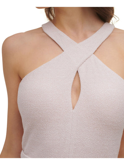 GUESS Womens Beige Textured Zippered Belted Side Slit Sleeveless V Neck Maxi Formal Sheath Dress 8