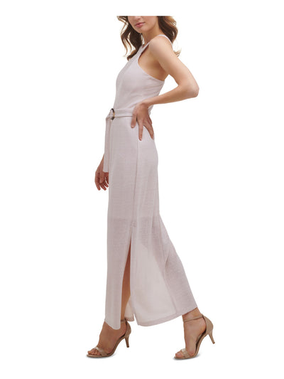 GUESS Womens Textured Zippered Belted Side Slit Sleeveless V Neck Maxi Formal Sheath Dress