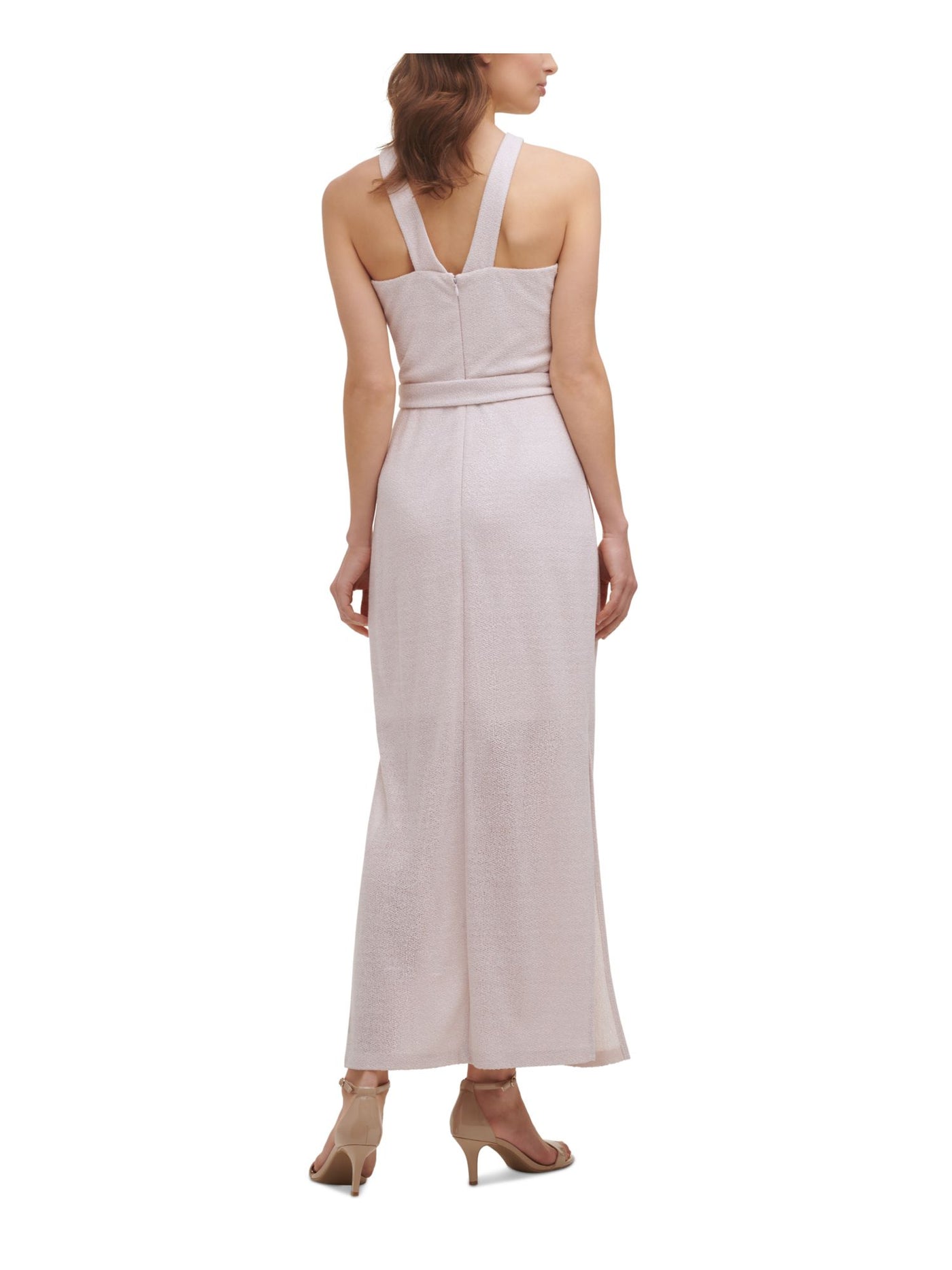 GUESS Womens Textured Zippered Belted Side Slit Sleeveless V Neck Maxi Formal Sheath Dress