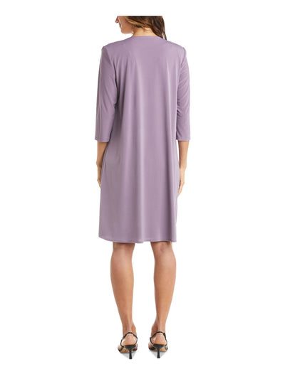 R&M RICHARDS Womens Purple Sheer Unlined 3/4 Sleeve Open Front Wear To Work Duster Cardigan 12