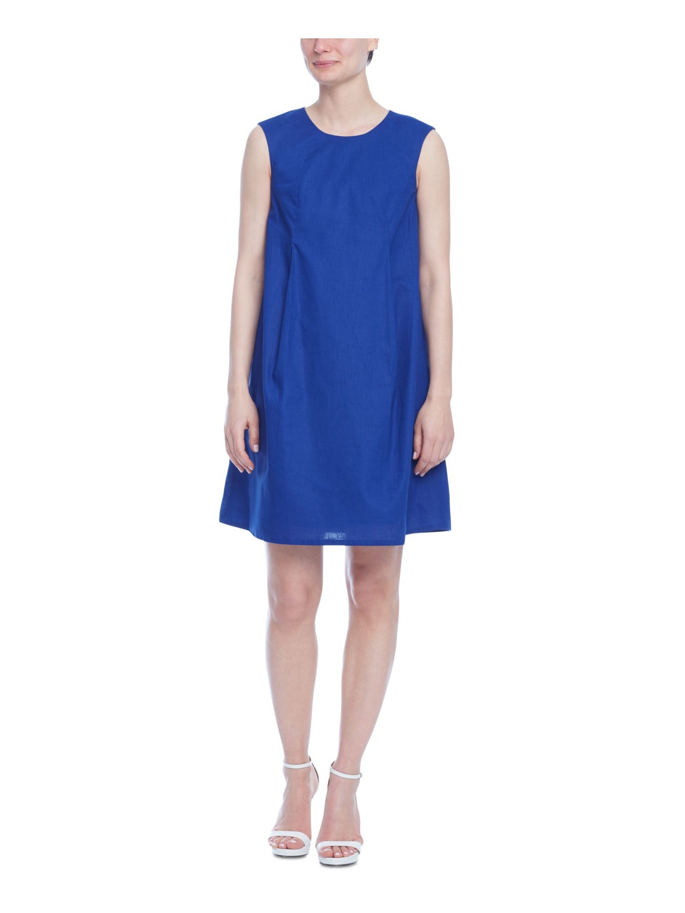 ANNE KLEIN Womens Pocketed Fully Lined Loop And Button Clos Sleeveless Jewel Neck Short Party Shift Dress
