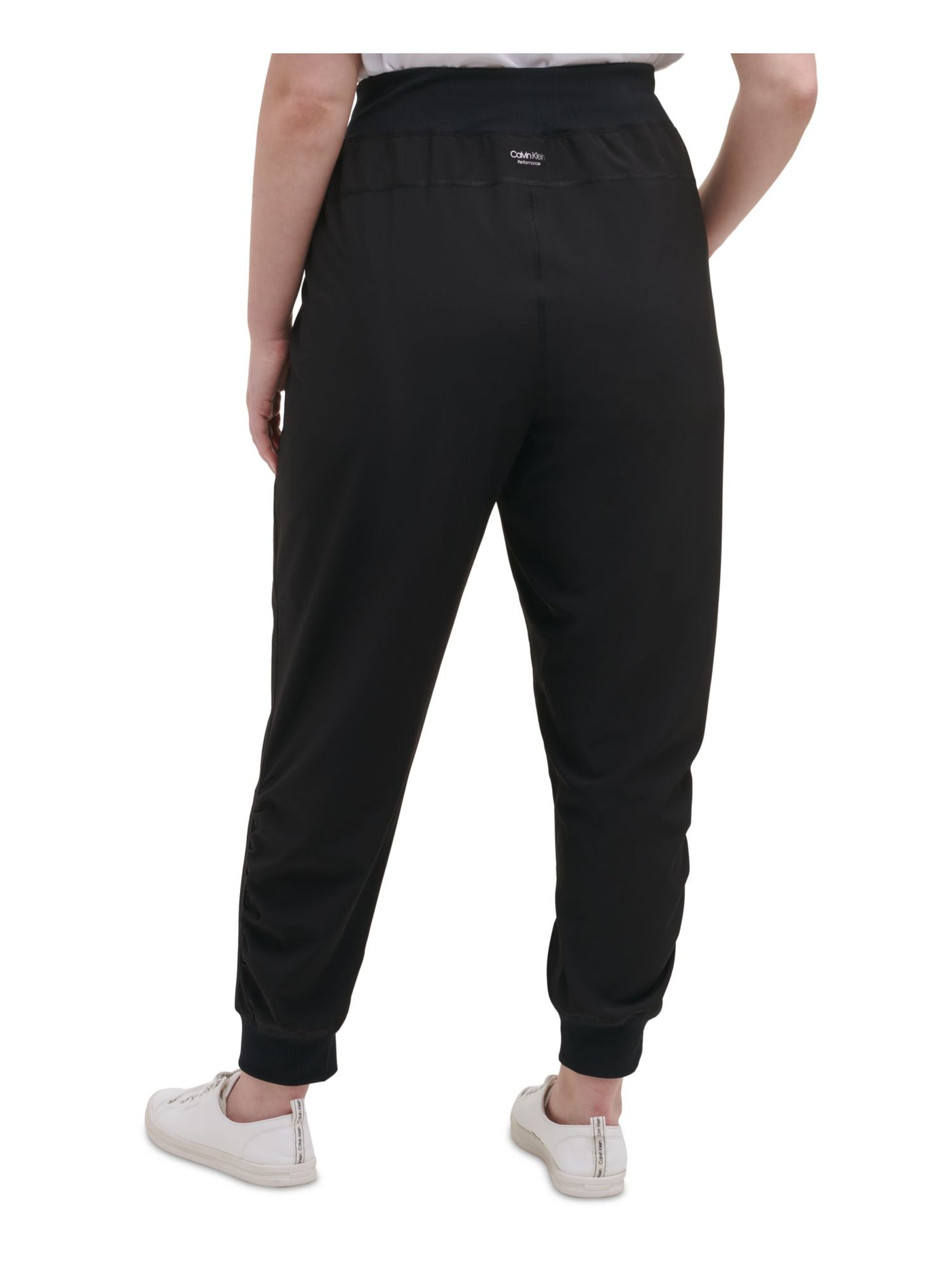CALVIN KLEIN PERFORMANCE Womens Black Stretch Tie Ribbed Mid Rise Cinched Side Hems Cropped Pants Plus 1X