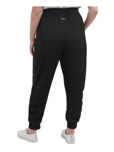 CALVIN KLEIN PERFORMANCE Womens Black Stretch Tie Ribbed Mid Rise Cinched Side Hems Cropped Pants Plus 3X