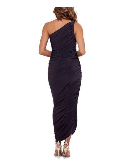 BETSY & ADAM Womens Purple Jersey Ruched Sleeveless Asymmetrical Neckline Maxi Evening Gown Dress 4