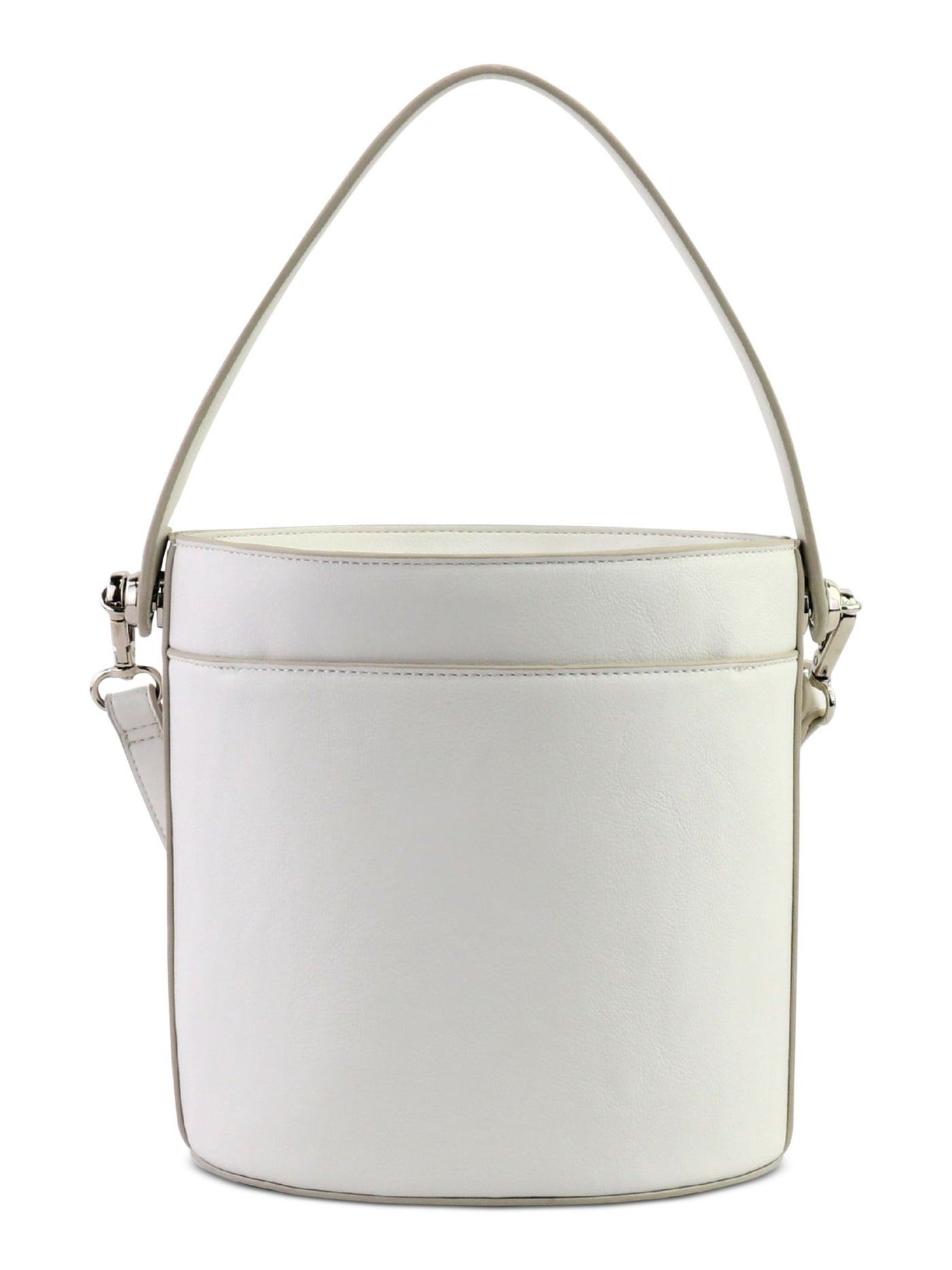 ALFANI Women's White Crossbody Faux Leather Gold-Tone Hardware Removable 23In Strap Woven Single Strap Bucket Bag