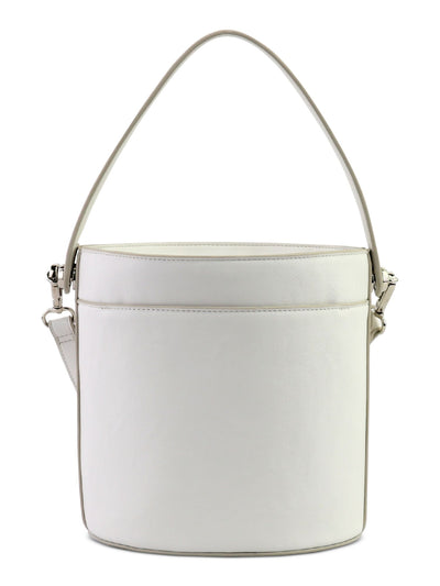 ALFANI Women's White Crossbody Faux Leather Gold-Tone Hardware Removable 23In Strap Woven Single Strap Bucket Bag
