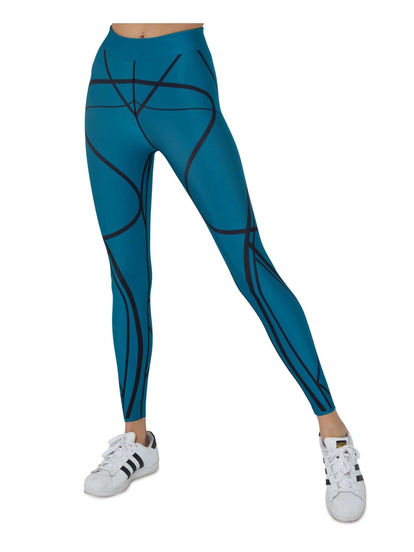 COR Womens Teal Stretch Fitted Elasticized Waistband Printed Active Wear Skinny Leggings S