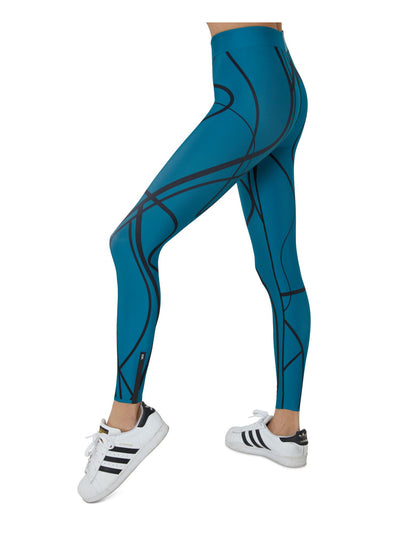 COR Womens Teal Stretch Fitted Elasticized Waistband Printed Active Wear Skinny Leggings S