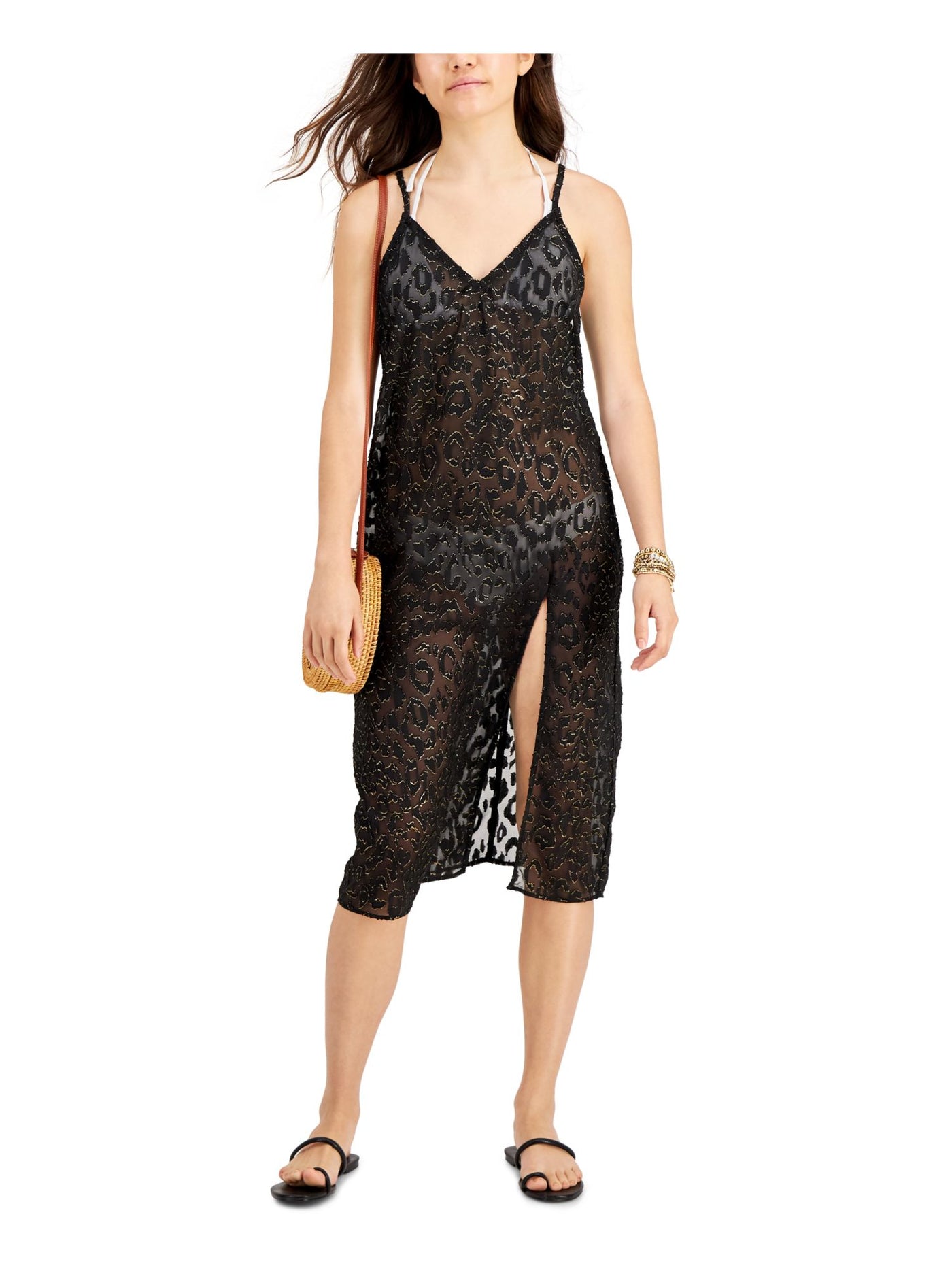 MIKEN Women's Swimwear Black Animal Print Juniors M