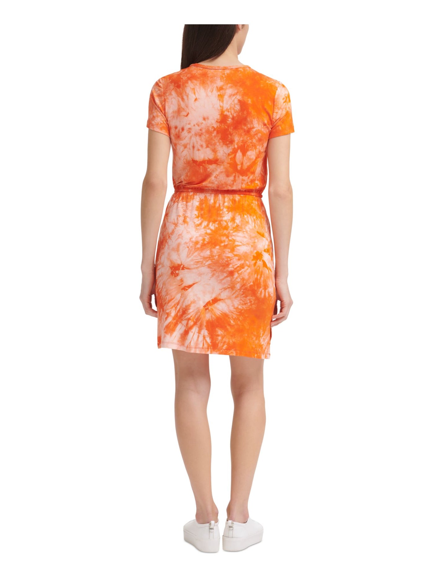 CALVIN KLEIN Womens Stretch Short Sleeve Round Neck Short Sheath Dress