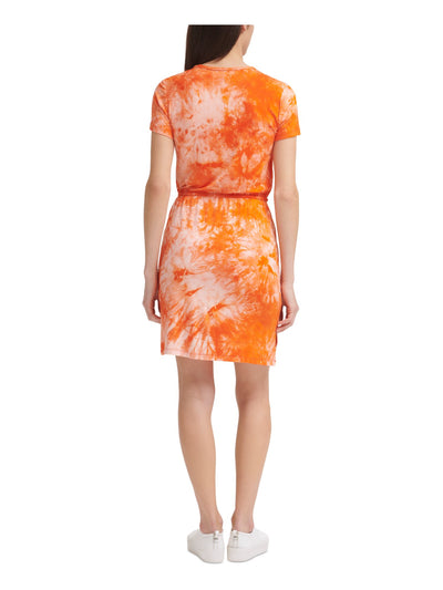CALVIN KLEIN Womens Stretch Short Sleeve Round Neck Short Sheath Dress