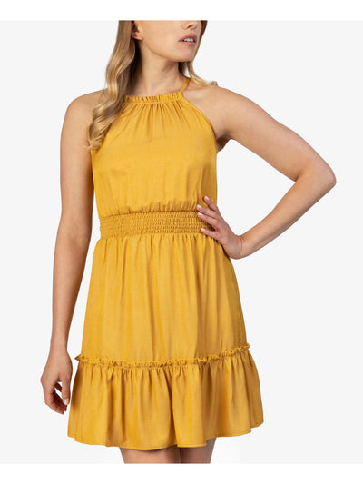 SPEECHLESS Womens Gold Stretch Ruffled Smocked Sleeveless Halter Short Party Fit + Flare Dress XS