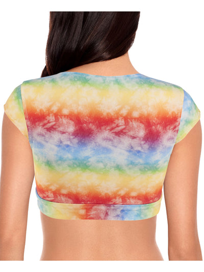 SALT + COVE Women's Multi Color Stretch Removable Cups Crewneck Tie Swimsuit Crop Top XXL