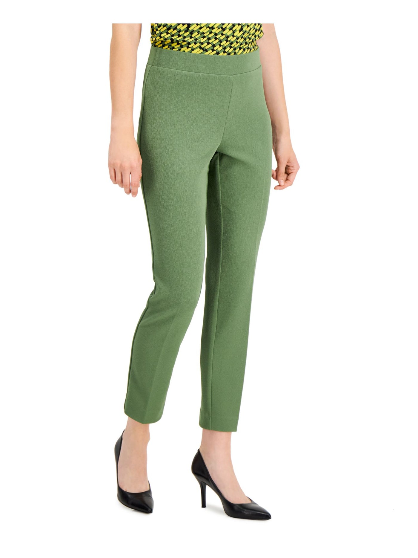 KASPER Womens Green Textured Slim Seersucker Wear To Work Straight leg Pants S