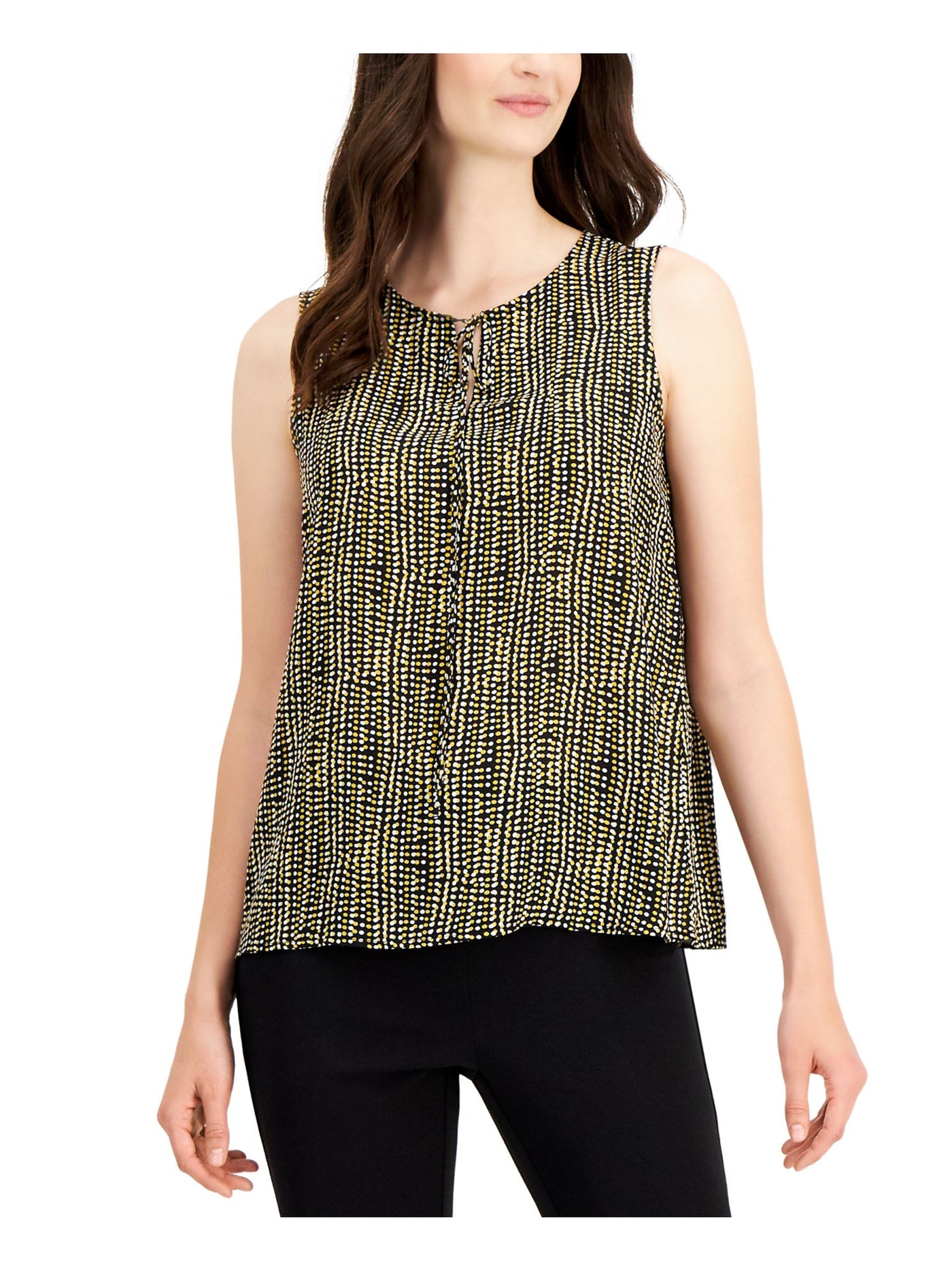 KASPER Womens Yellow Tie Geometric Sleeveless V Neck Top XS