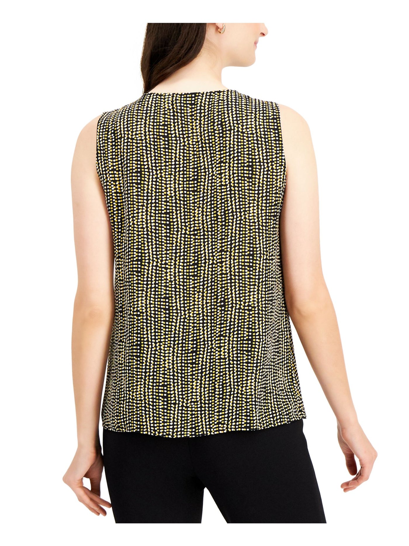 KASPER Womens Yellow Tie Geometric Sleeveless V Neck Top XS