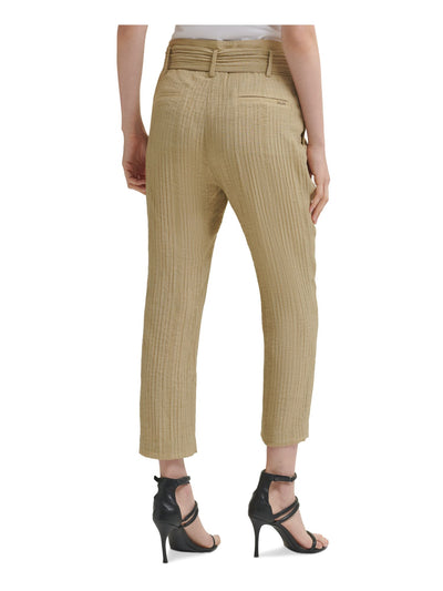 DKNY Womens Beige Textured Zippered Pocketed Lined Ankle Wear To Work High Waist Pants 8