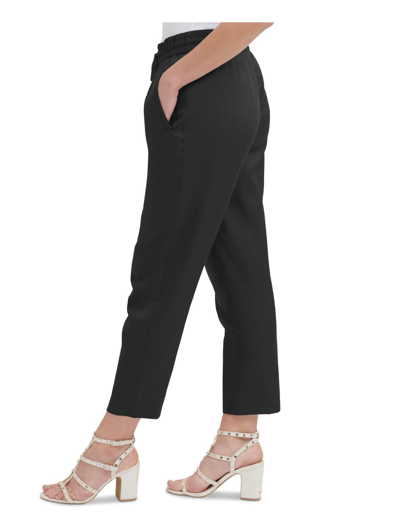 DKNY Womens Black Stretch Pocketed Pleated Drawstring Ankle Mid-rise Straight leg Pants 4
