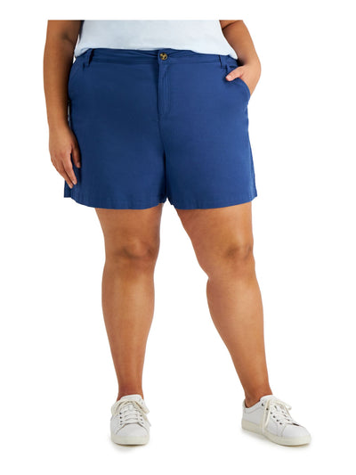 STYLE & COMPANY Womens Blue Stretch Zippered Pocketed Mid Rise Shorts Shorts Plus 20W