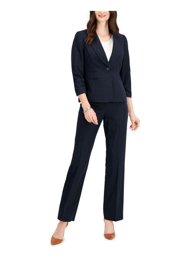 LE SUIT Womens Navy Ruched Pocketed Lined Shawl Collar Button Closur Pinstripe Wear To Work Blazer Jacket 4