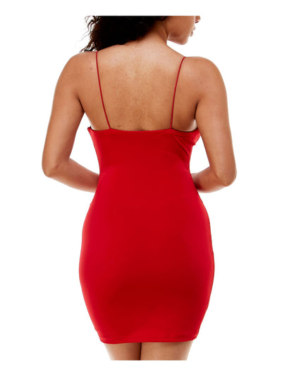 B DARLIN Womens Red Stretch Spaghetti Strap Cowl Neck Short Cocktail Body Con Dress Juniors XXS