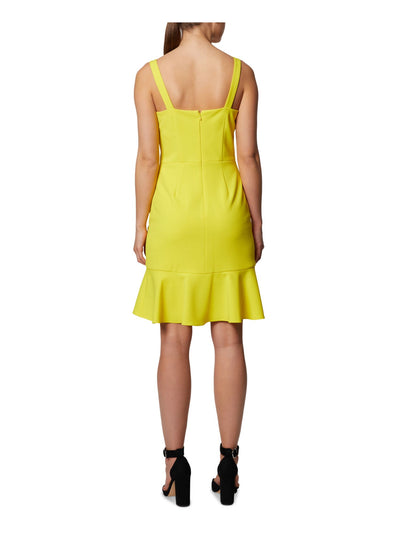 SAGE COLLECTIVE Womens Yellow Stretch Zippered Darted Ruffled Hem Sleeveless Square Neck Short Party Body Con Dress 0