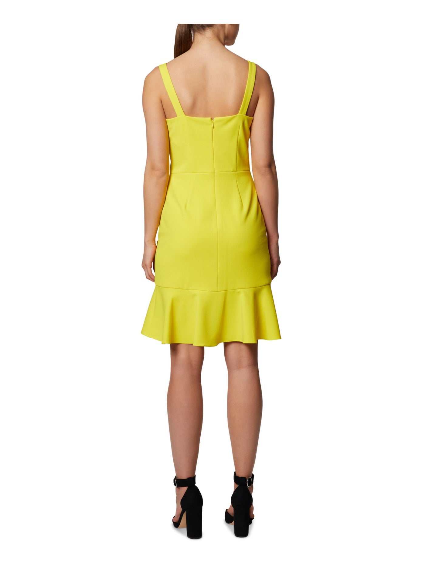 SAGE COLLECTIVE Womens Yellow Stretch Zippered Darted Ruffled Hem Sleeveless Square Neck Above The Knee Party Tulip Dress 16