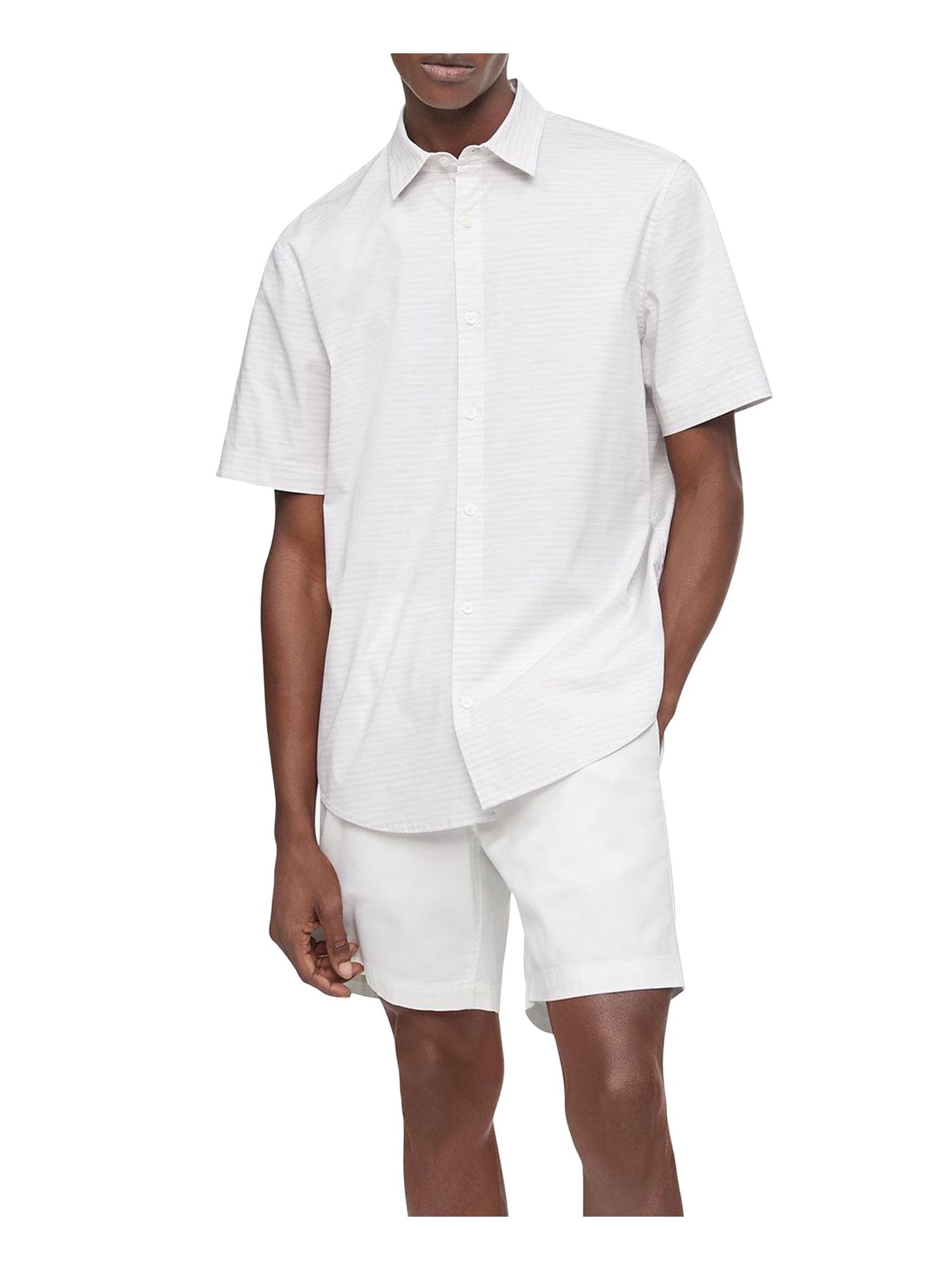 CALVIN KLEIN Mens White Short Sleeve Classic Fit Button Down Stretch Casual Shirt S