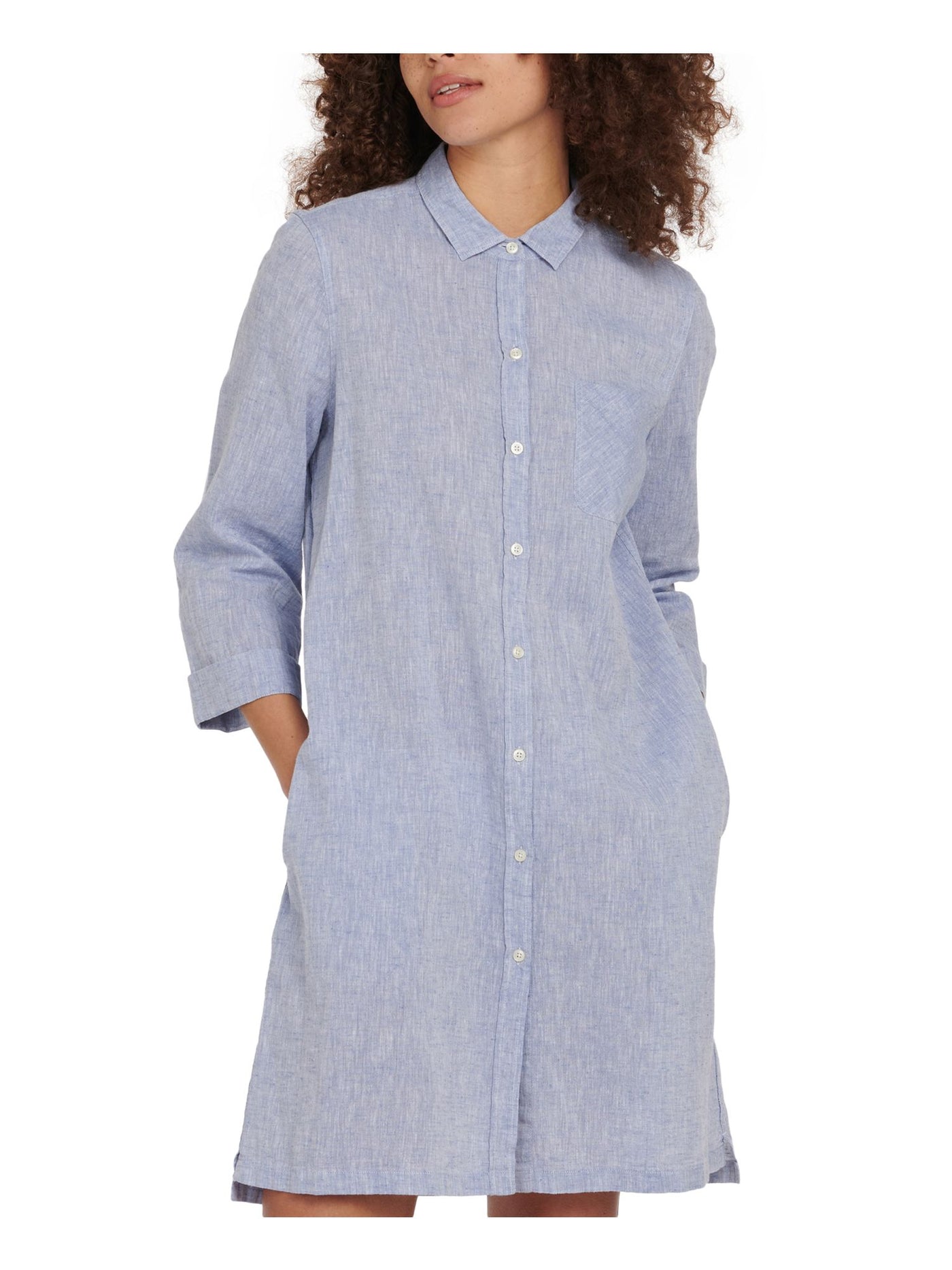 BARBOUR Womens Blue Cotton Blend Pocketed Heather Point Collar Above The Knee Shirt Dress 14