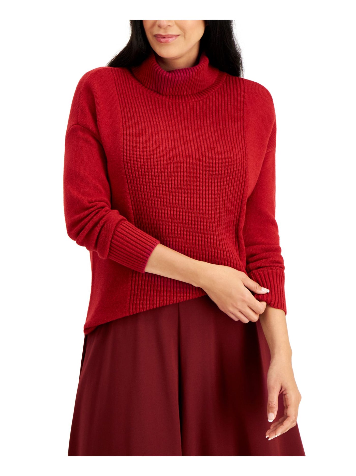 ALFANI Womens Red Long Sleeve Turtle Neck Wear To Work Sweater Petites PP