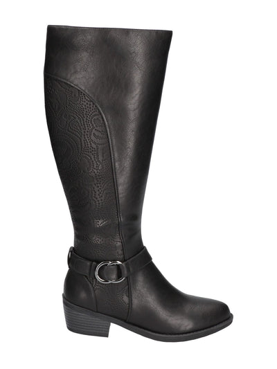 EASY STREET Womens Black Mixed Media Embossed Comfort Goring Luella Round Toe Block Heel Zip-Up Riding Boot 11 W