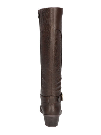 EASY STREET Womens Brown Mixed Media Embossed Comfort Goring Luella Round Toe Block Heel Zip-Up Riding Boot 11 W