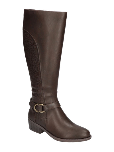 EASY STREET Womens Brown Mixed Media Embossed Comfort Goring Luella Round Toe Block Heel Zip-Up Riding Boot 11 W