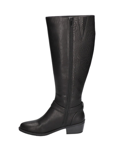 EASY STREET Womens Black Mixed Media Embossed Comfort Goring Luella Round Toe Block Heel Zip-Up Riding Boot 8 M