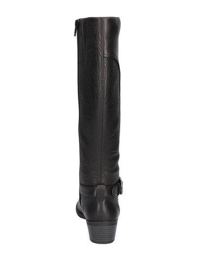 EASY STREET Womens Black Mixed Media Embossed Comfort Goring Luella Round Toe Block Heel Zip-Up Riding Boot 8 M