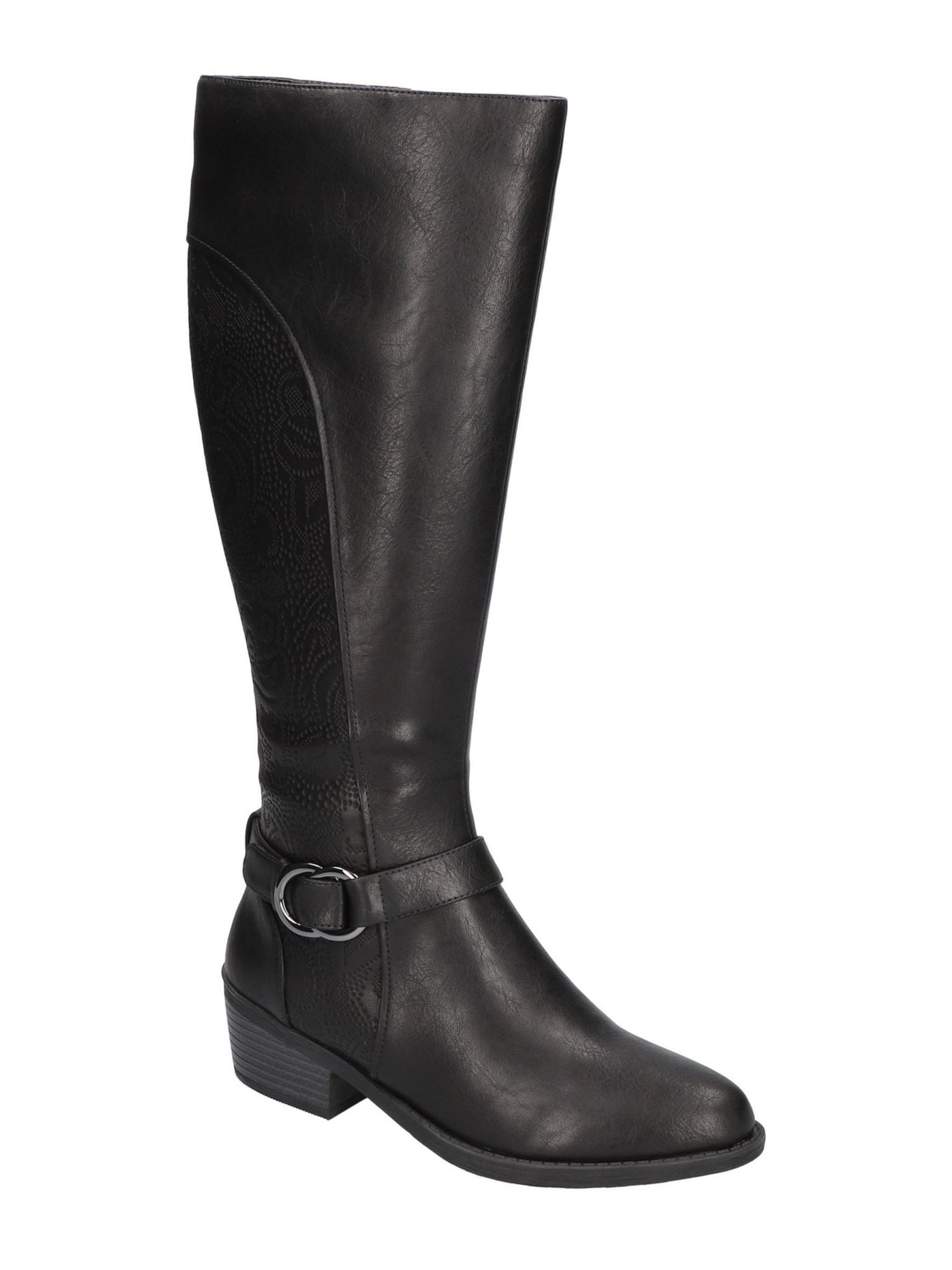 EASY STREET Womens Black Mixed Media Embossed Comfort Goring Luella Round Toe Block Heel Zip-Up Riding Boot 8 M