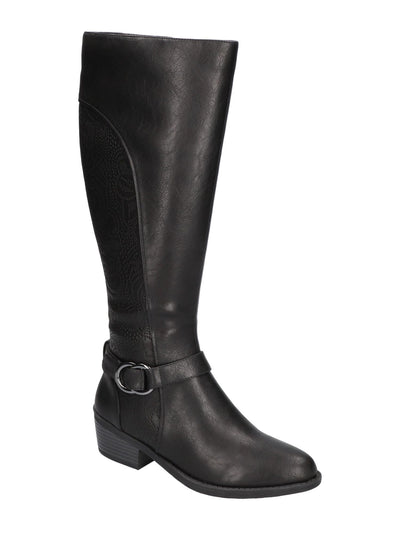 EASY STREET Womens Black Mixed Media Embossed Comfort Goring Luella Round Toe Block Heel Zip-Up Riding Boot 8 M