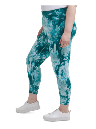 CALVIN KLEIN PERFORMANCE Womens Turquoise Stretch Pocketed Pull-on Style Tie Dye Active Wear Skinny Leggings Plus 3X
