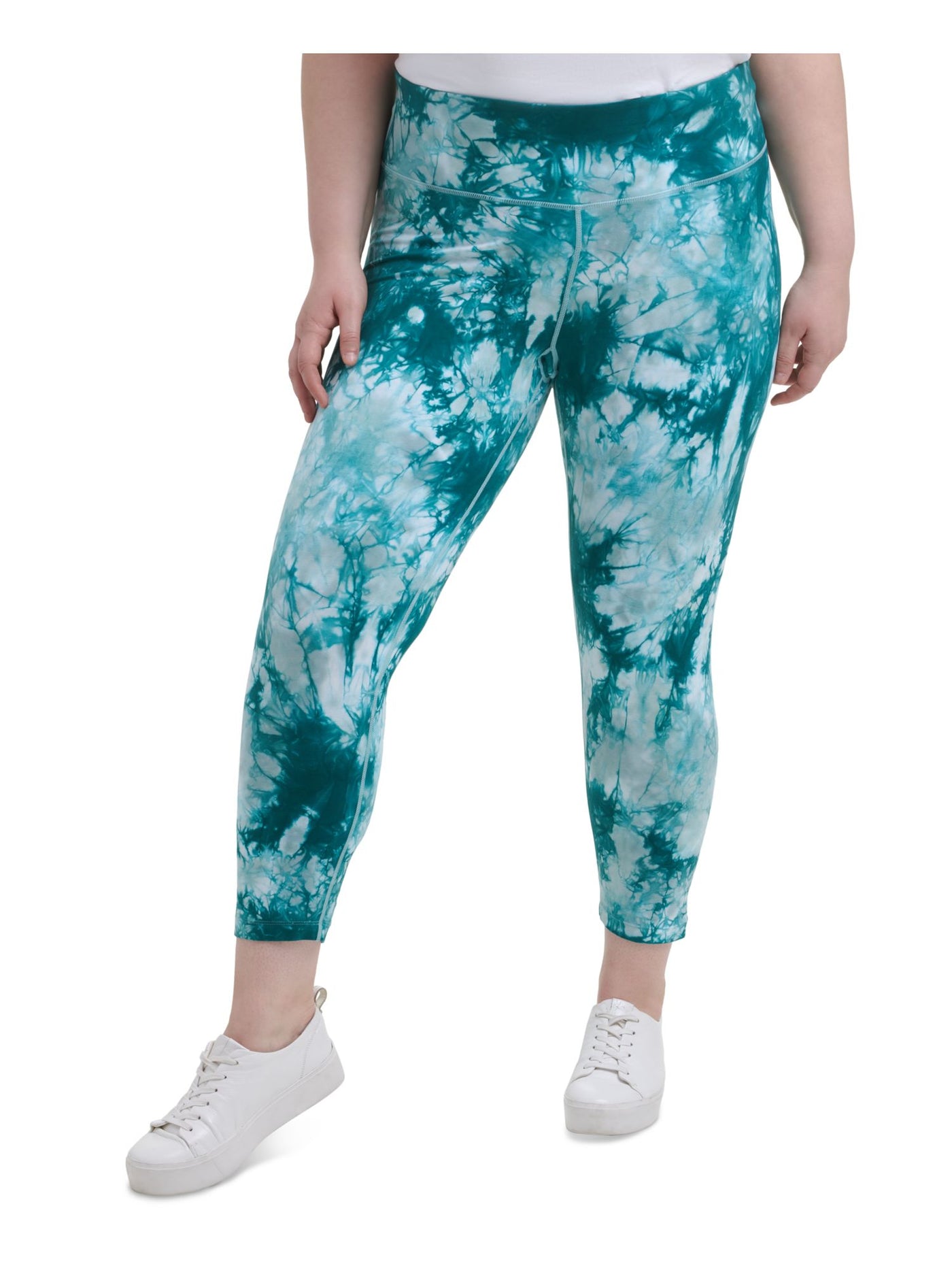 CALVIN KLEIN Womens Turquoise Stretch Pocketed Pull-on Style Tie Dye Active Wear Skinny Leggings Plus 1X