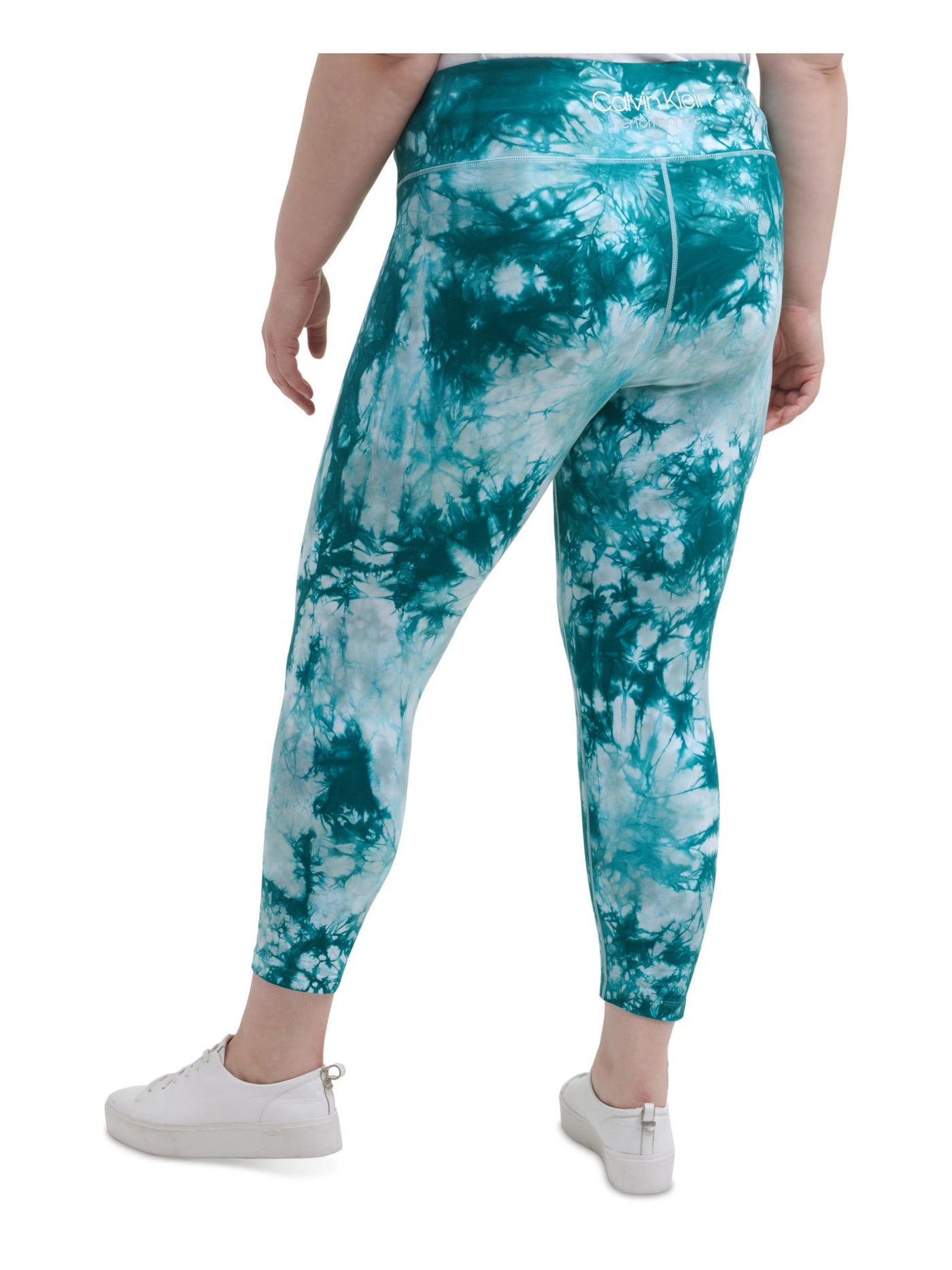 CALVIN KLEIN PERFORMANCE Womens Turquoise Stretch Pocketed Pull-on Style Tie Dye Active Wear Skinny Leggings Plus 1X
